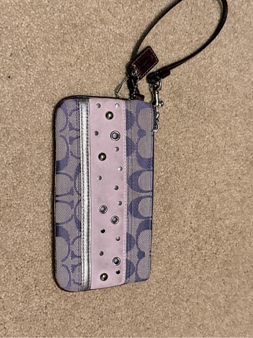 Coach Lavender Signature Wristlet with Stud Accents